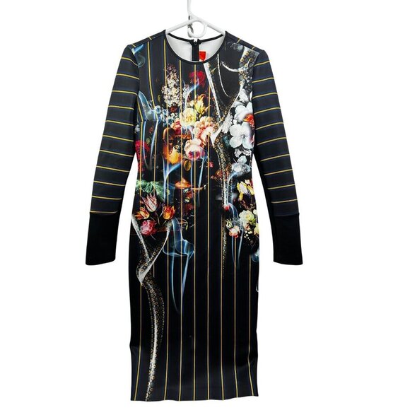 Clover Canyon Modern Elegant Floral & Stripe Scuba Midi Dress Firm Stretch Sz M - Picture 6 of 11